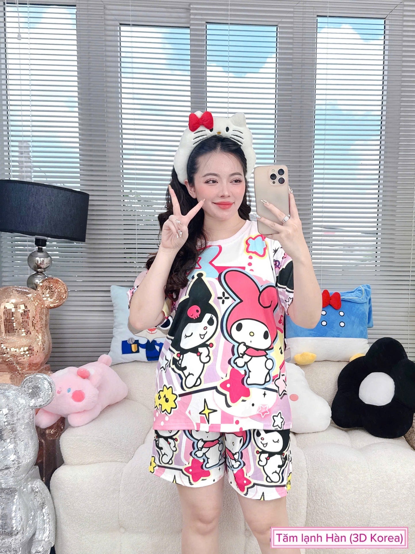 Kuromi MyMelody Ribbed Cotton Short Set