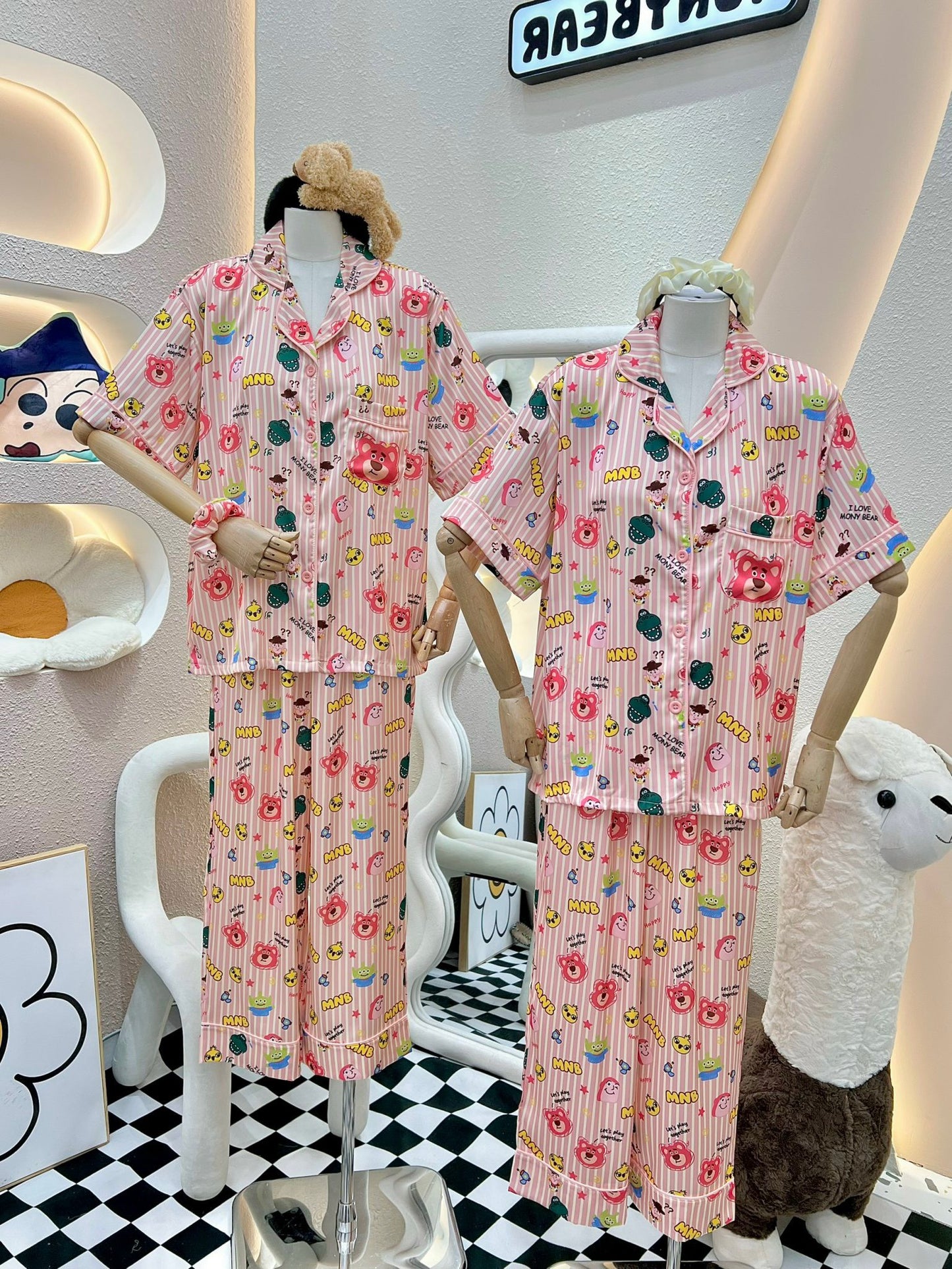 Pink Striped Lotso Bear Short Sleeve