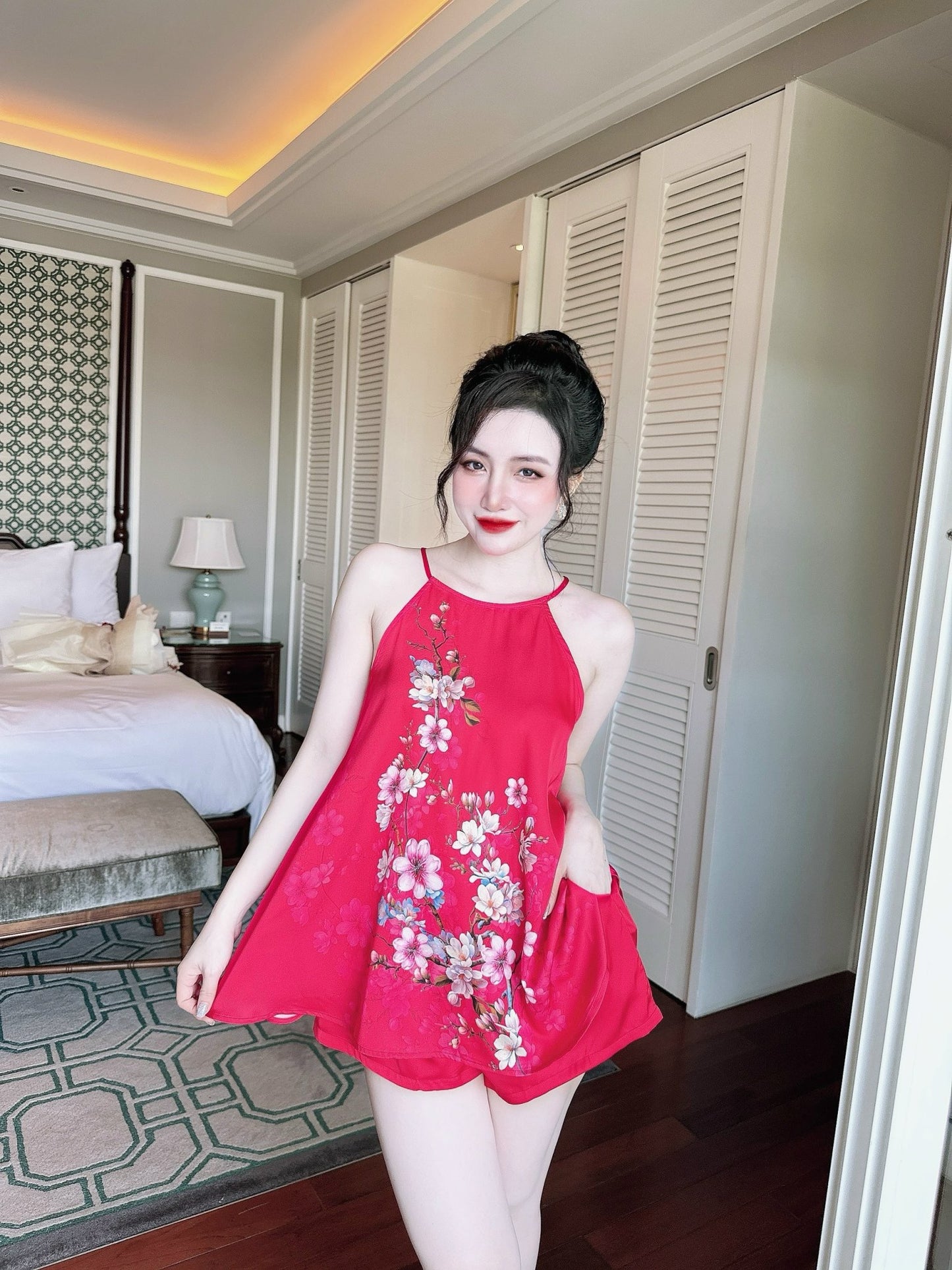 Halter Neck Satin Short Set