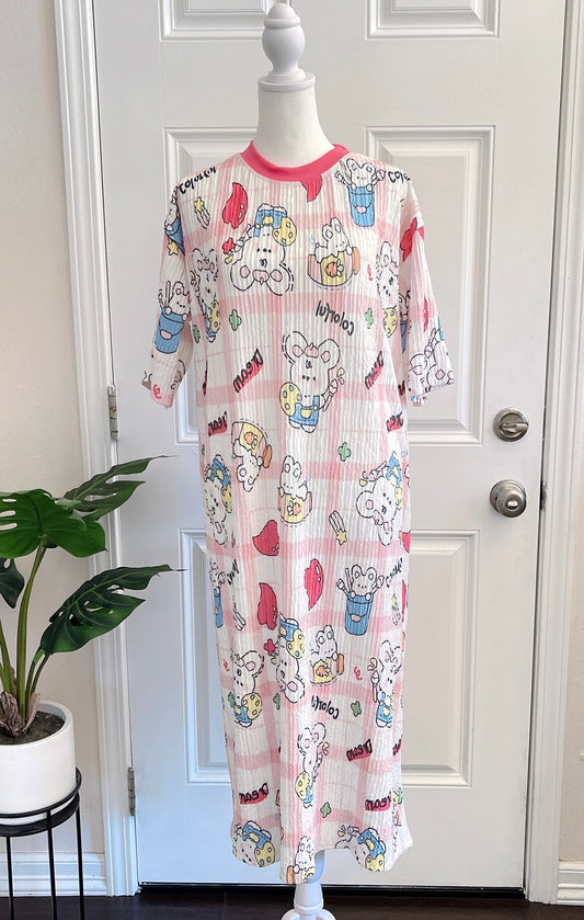 Bunny Oversized Stretchy Pleated Tshirt Dress