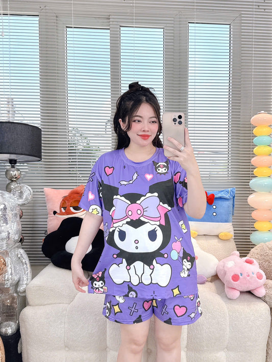 Purple Kuromi 3D Cotton Pajama Short Set