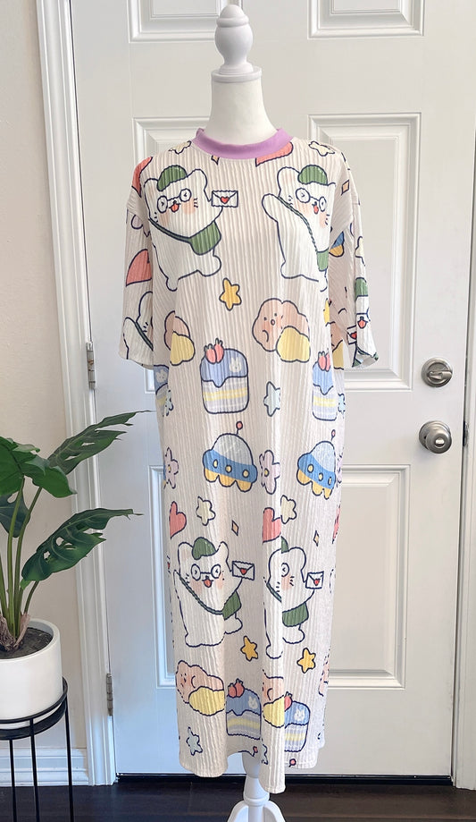 Cat Mailman Oversized Stretchy Pleated Tshirt Dress