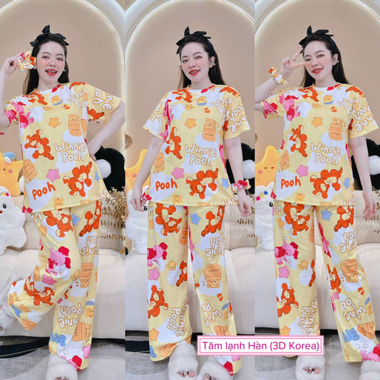 Yellow Winnie the Pooh Ribbed Cotton Pajama Short Sleeve