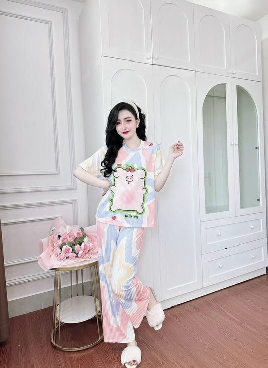 Little Pig and Cherry Ribbed Cotton Pajama Short Sleeve