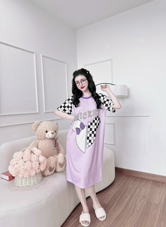 Purple Mickey Ribbed Cotton Dress