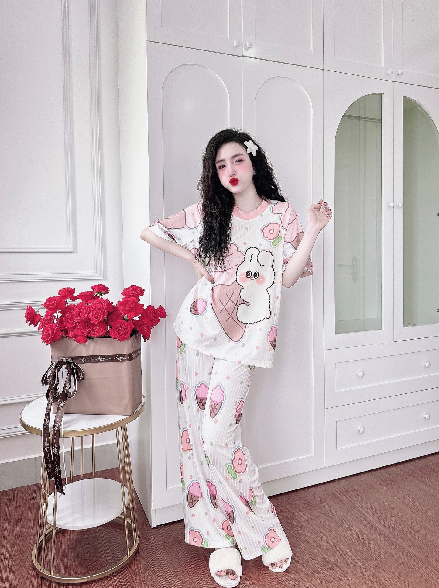 Ice Cream Bunny Ribbed Cotton Pajama Short Sleeve