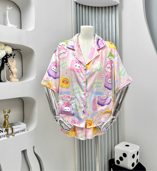 Ombre Cotton Candy Monsters Satin Short Set