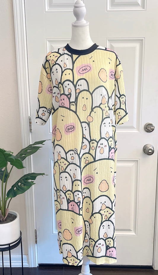 Funny Duck Oversized Stretchy Pleated Tshirt Dress