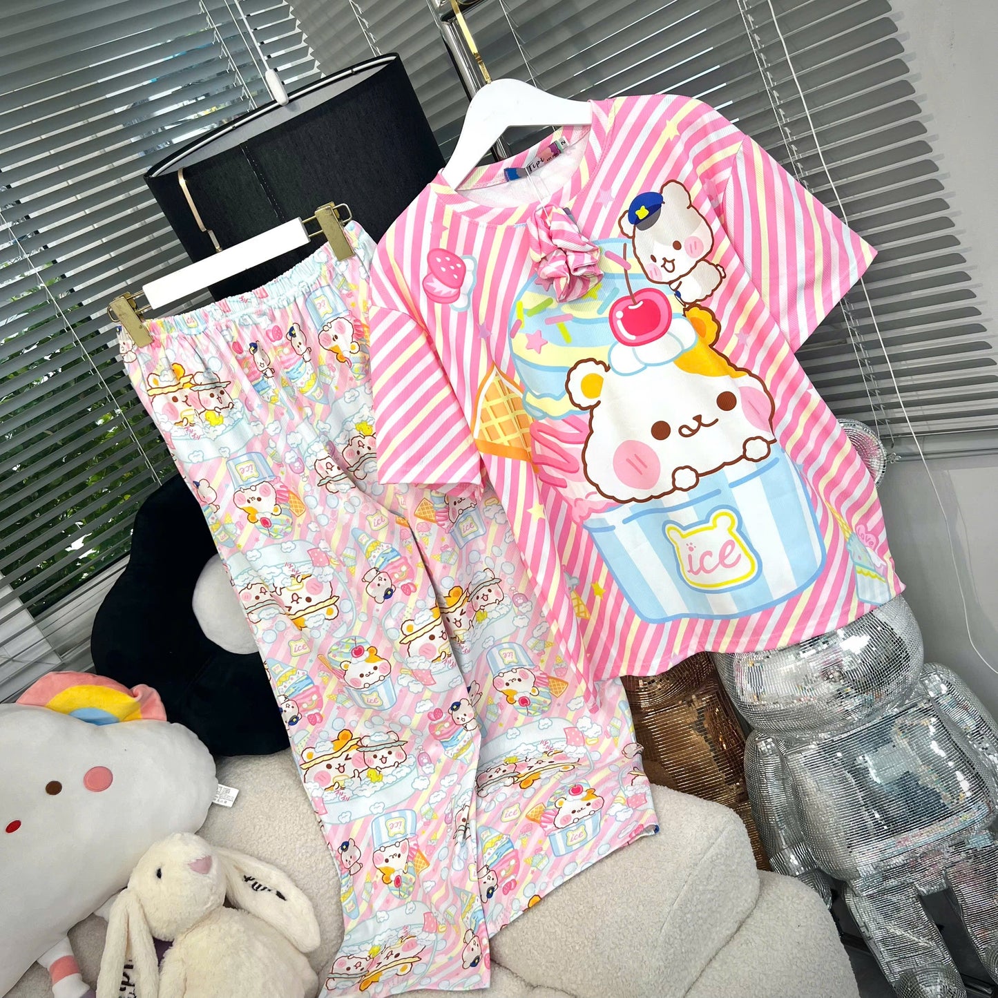 Ice Bear Ribbed Cotton Pajama Short Sleeve