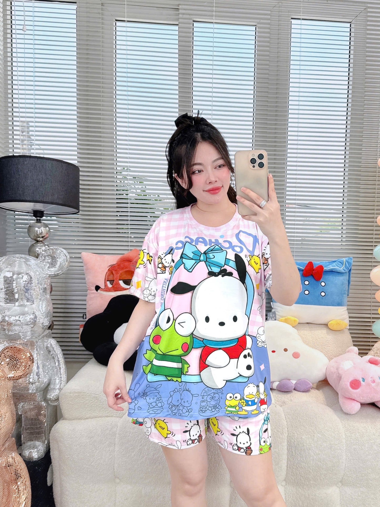 Pochacco & Keroppi 3D Cotton Pajama Short Set