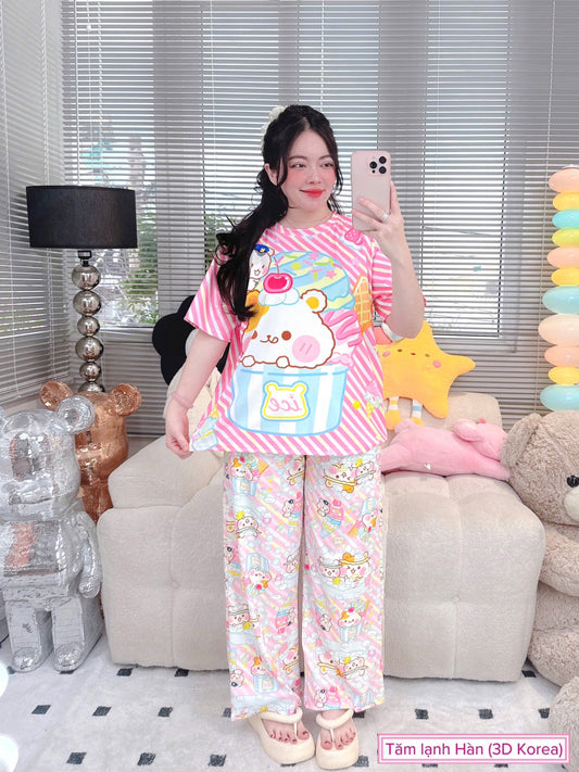 Ice Bear Ribbed Cotton Pajama Short Sleeve