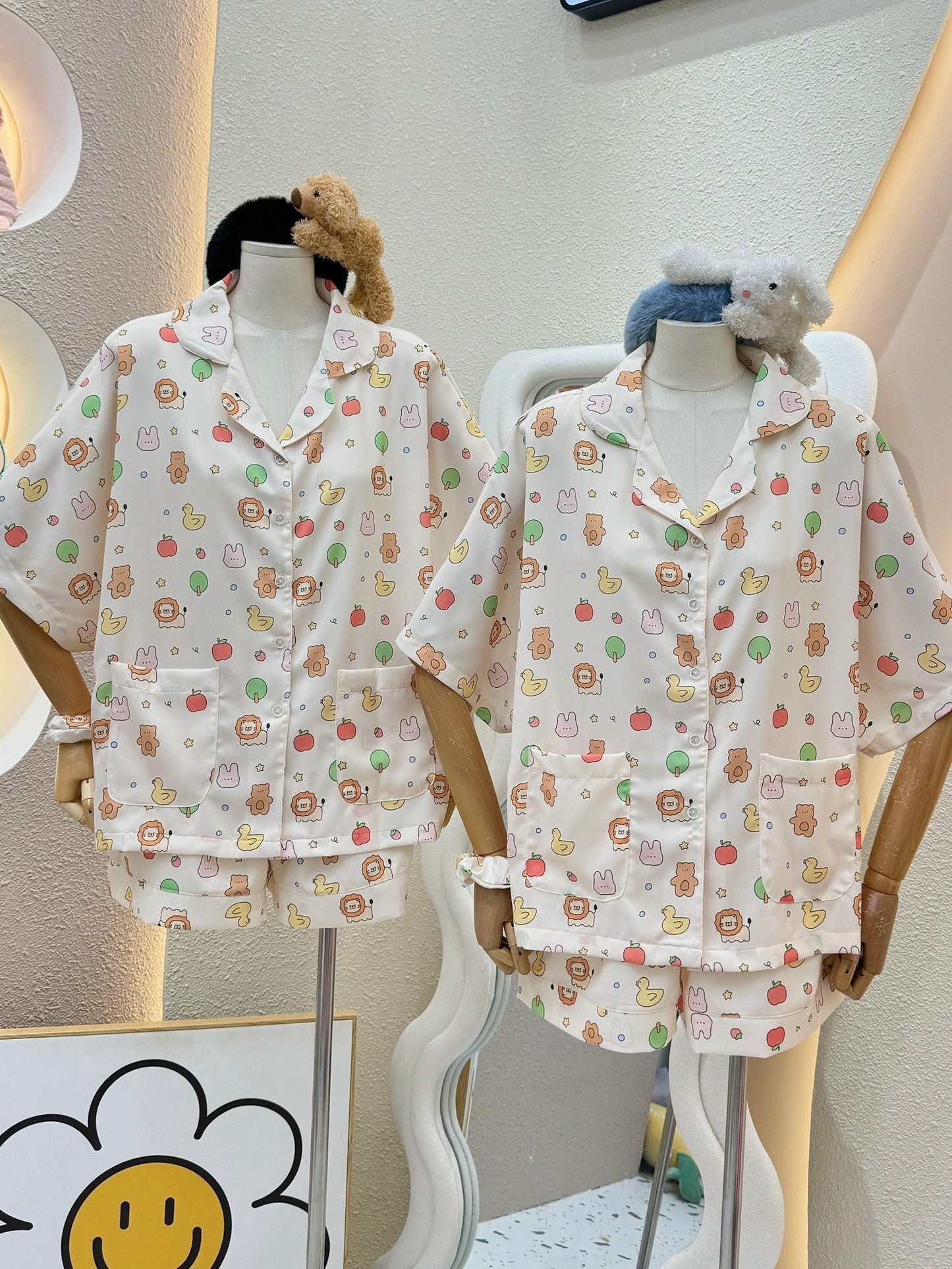 Cute Little Animals Satin Pajama Short Set