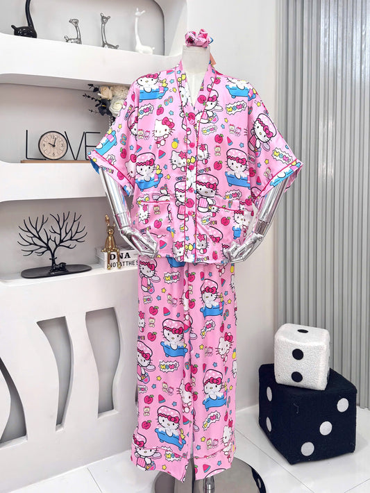 Pink Hello Kitty Satin Pajama Short Sleeve