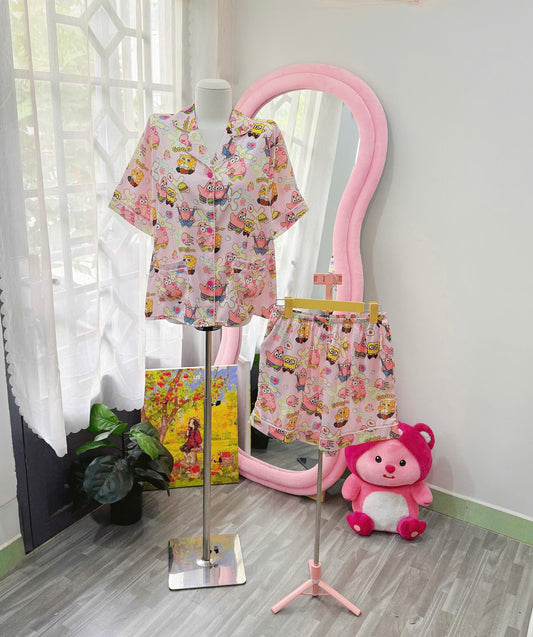 Pink Spongebob Satin Pajama Short Set
