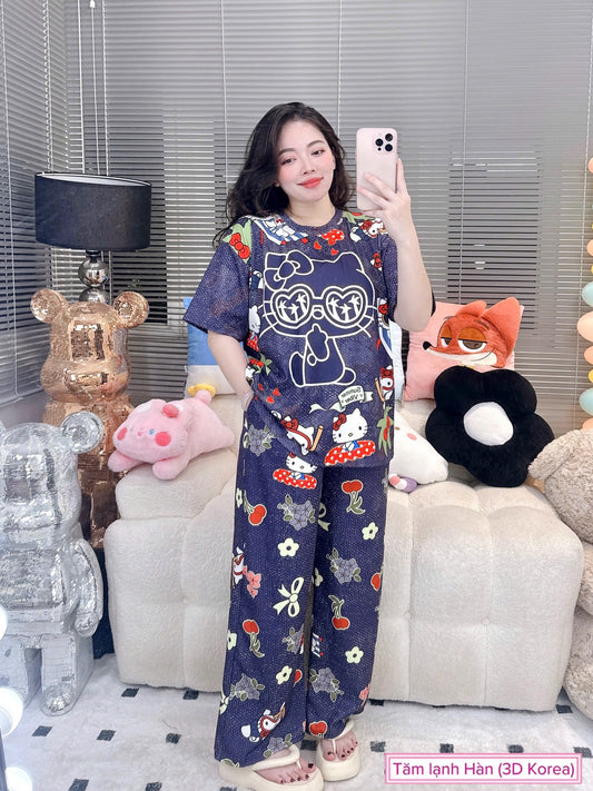 Cool Hello Kitty Ribbed Cotton Pajama Short Sleeve