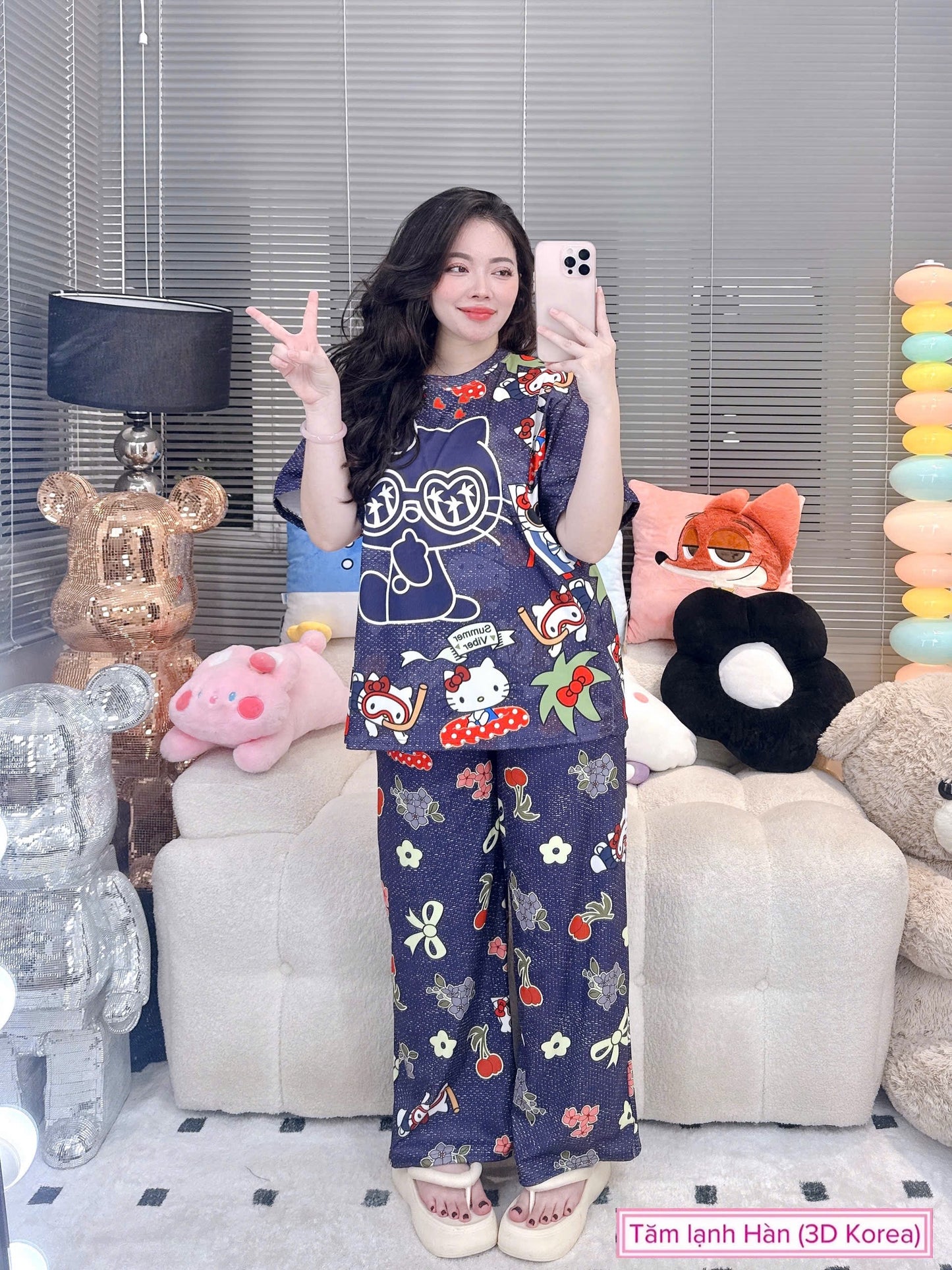 Cool Hello Kitty Ribbed Cotton Pajama Short Sleeve