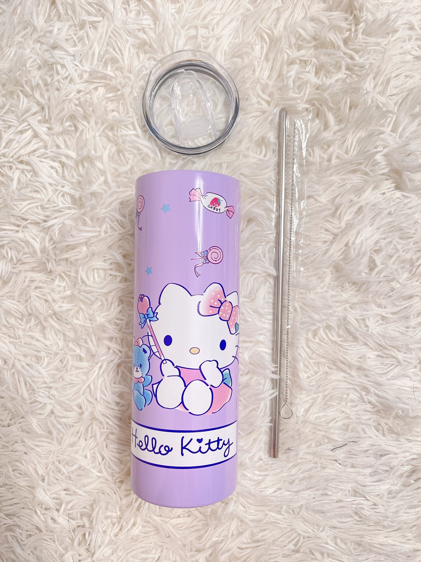 Kawaii Sanrio Stainless Steel Tumbler with Lid, Straw and Straw Brush, Hello Kitty, Kuromi, Cinnamoroll, Gift for Kid, Gift for Her - 20oz