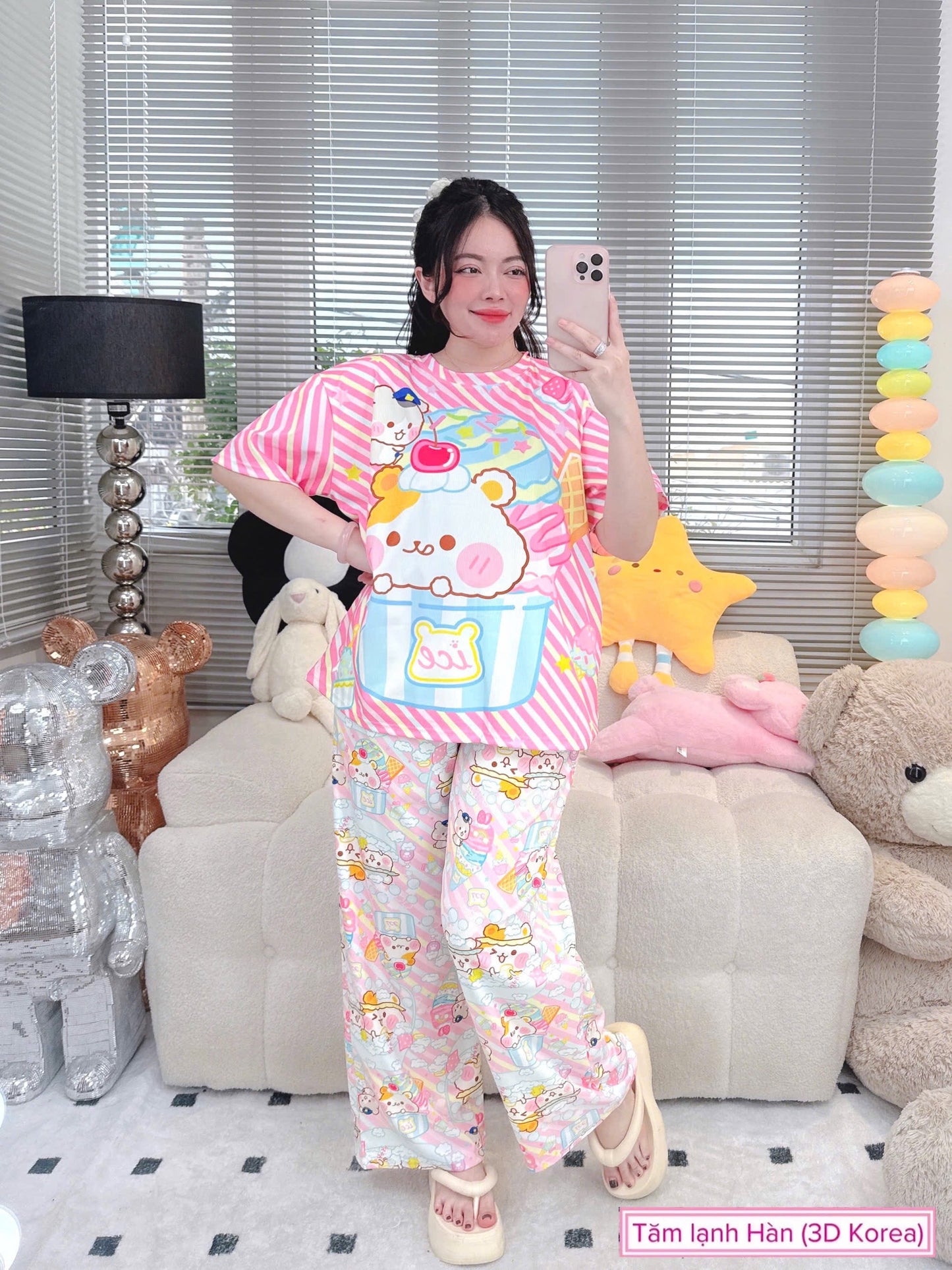 Ice Bear Ribbed Cotton Pajama Short Sleeve