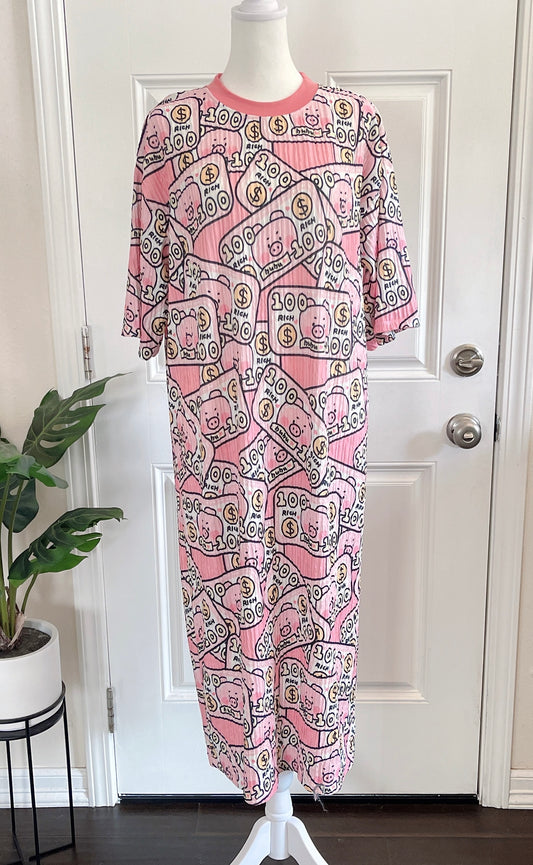 Piggy Money Oversized Stretchy Pleated Tshirt Dress
