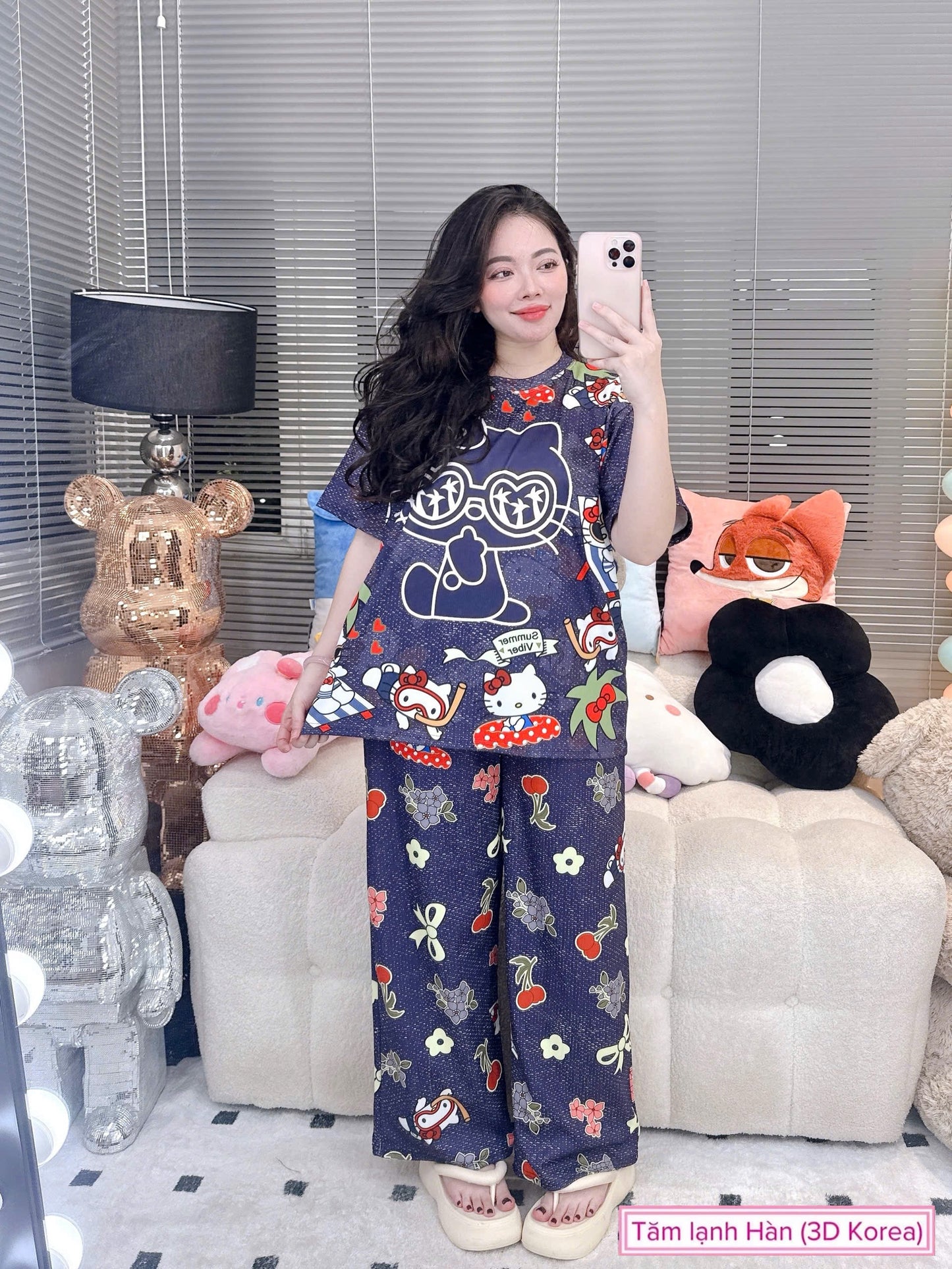 Cool Hello Kitty Ribbed Cotton Pajama Short Sleeve