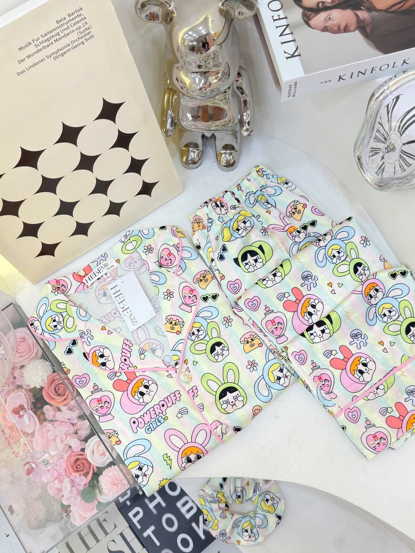 Pastel Stripe Cry Baby Satin Pajama Short Sleeve