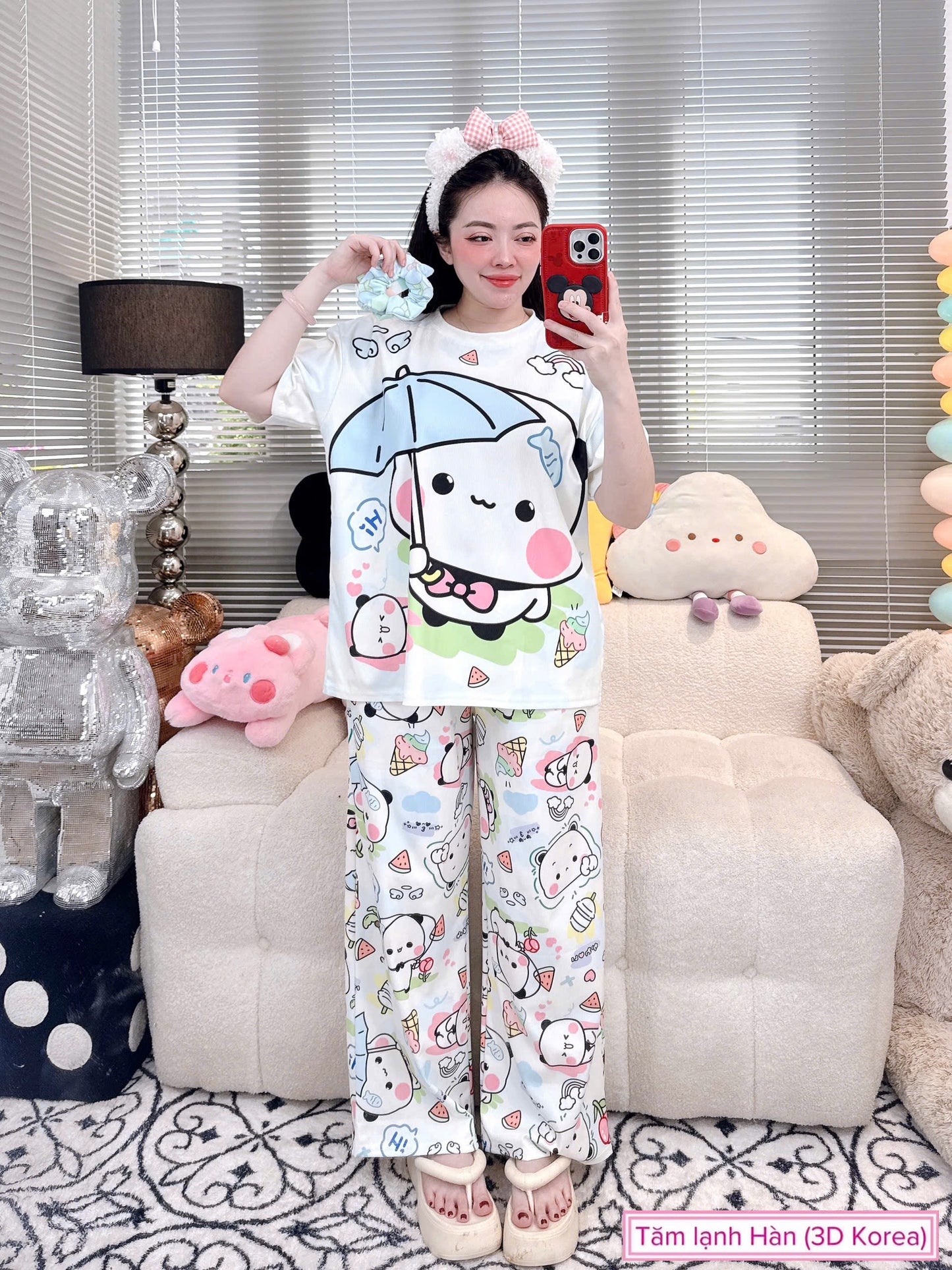 Panda Ribbed Cotton Pajama Short Sleeve