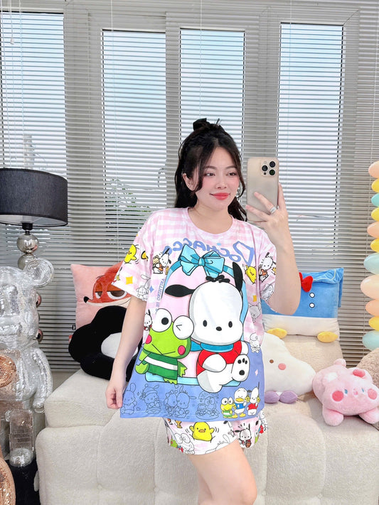 Pochacco & Keroppi 3D Cotton Pajama Short Set