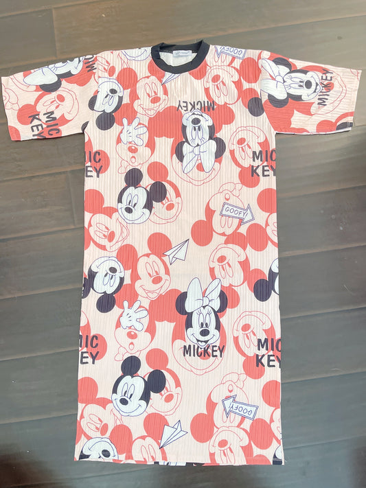 Mickey Minnie Oversized Stretchy Pleated Tshirt Dress