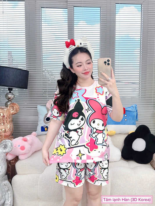 Kuromi MyMelody Ribbed Cotton Short Set