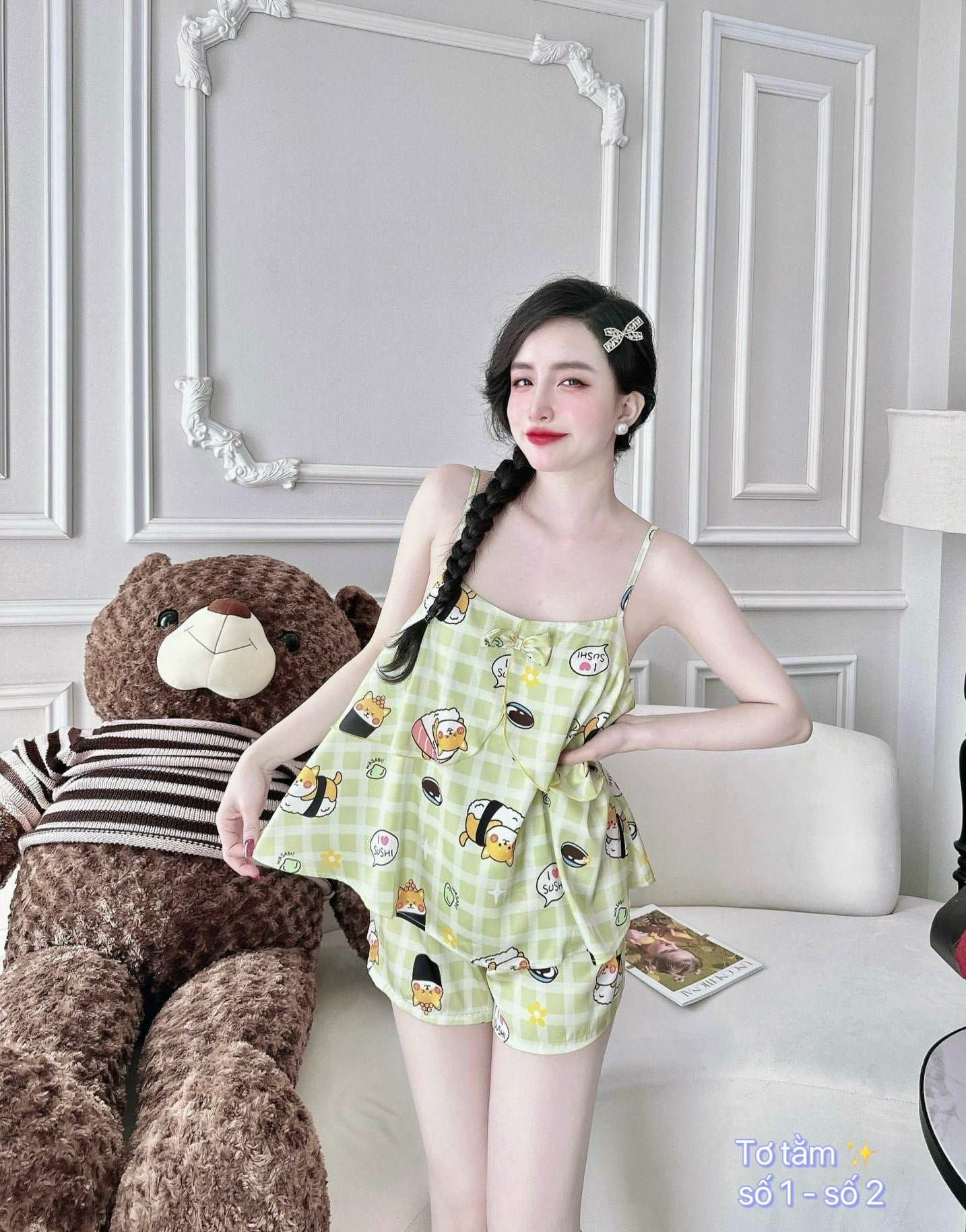 Satin Tank Top Pajama with Bow Short Set