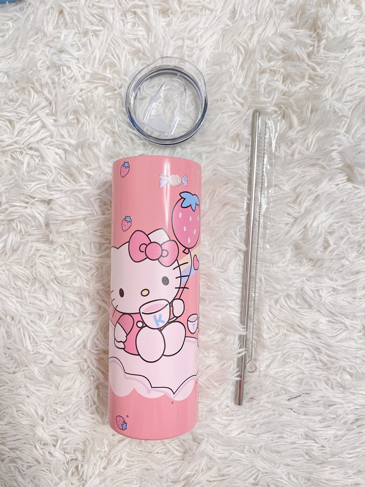 Kawaii Sanrio Stainless Steel Tumbler with Lid, Straw and Straw Brush, Hello Kitty, Kuromi, Cinnamoroll, Gift for Kid, Gift for Her - 20oz