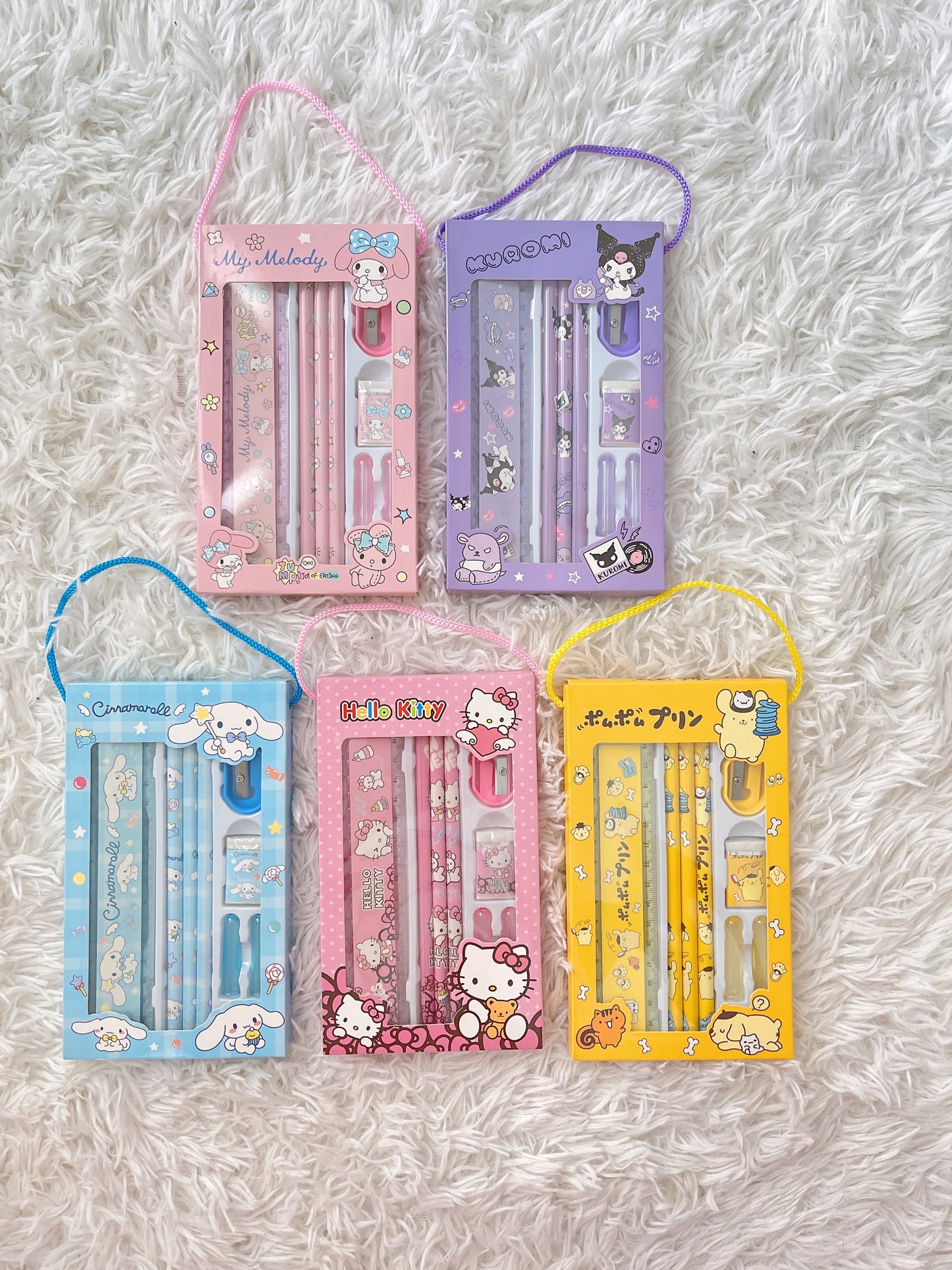 Cute Sanrio Characters Pencil & Ruler Set, Pompompurin, Hello Kitty, My Melody, Cinnamoroll, Kuromi