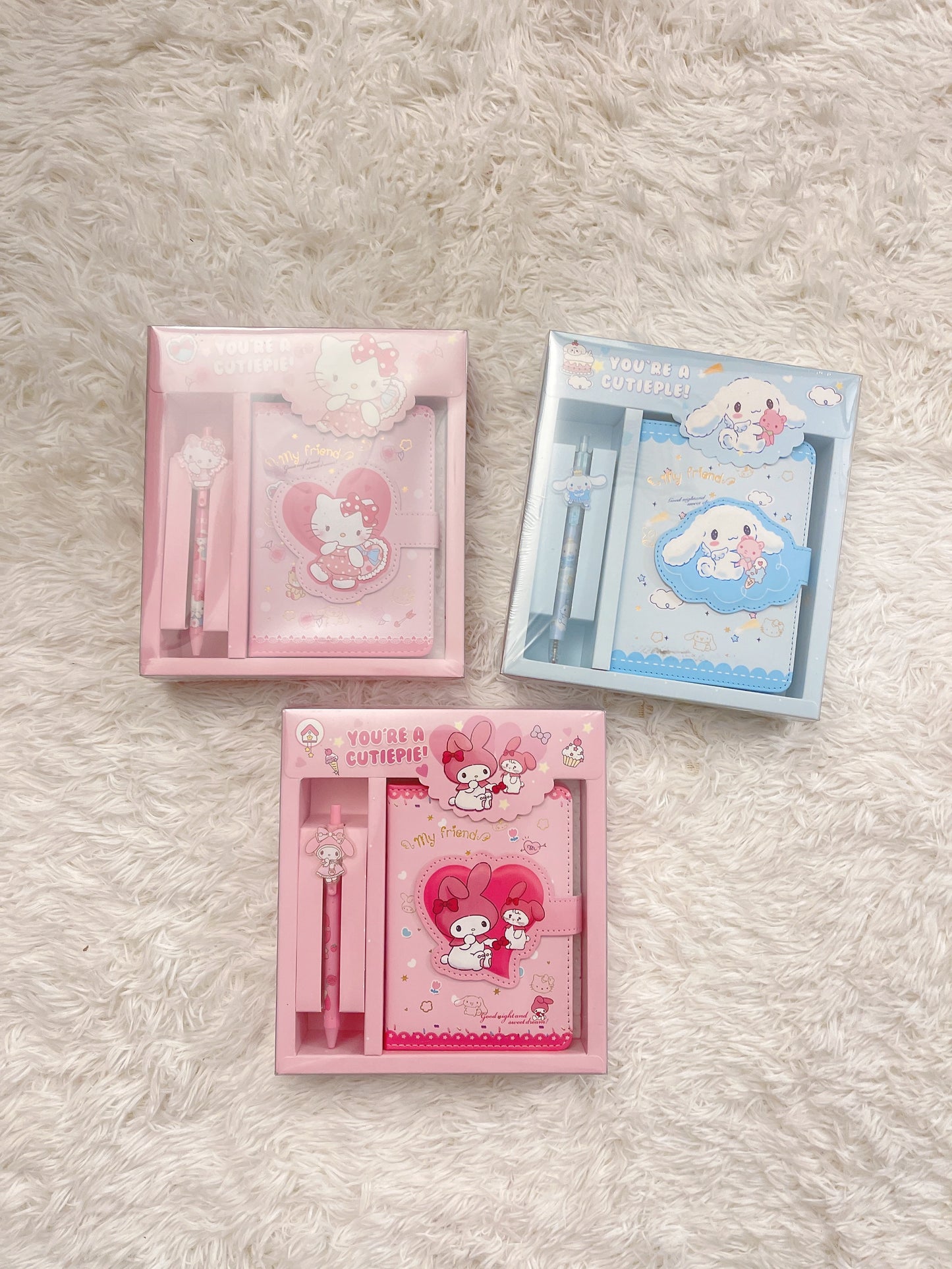 Kawaii Sanrio Characters Diary/Notebook and Pen Set, Hello Kitty, Cinnamoroll, My Melody