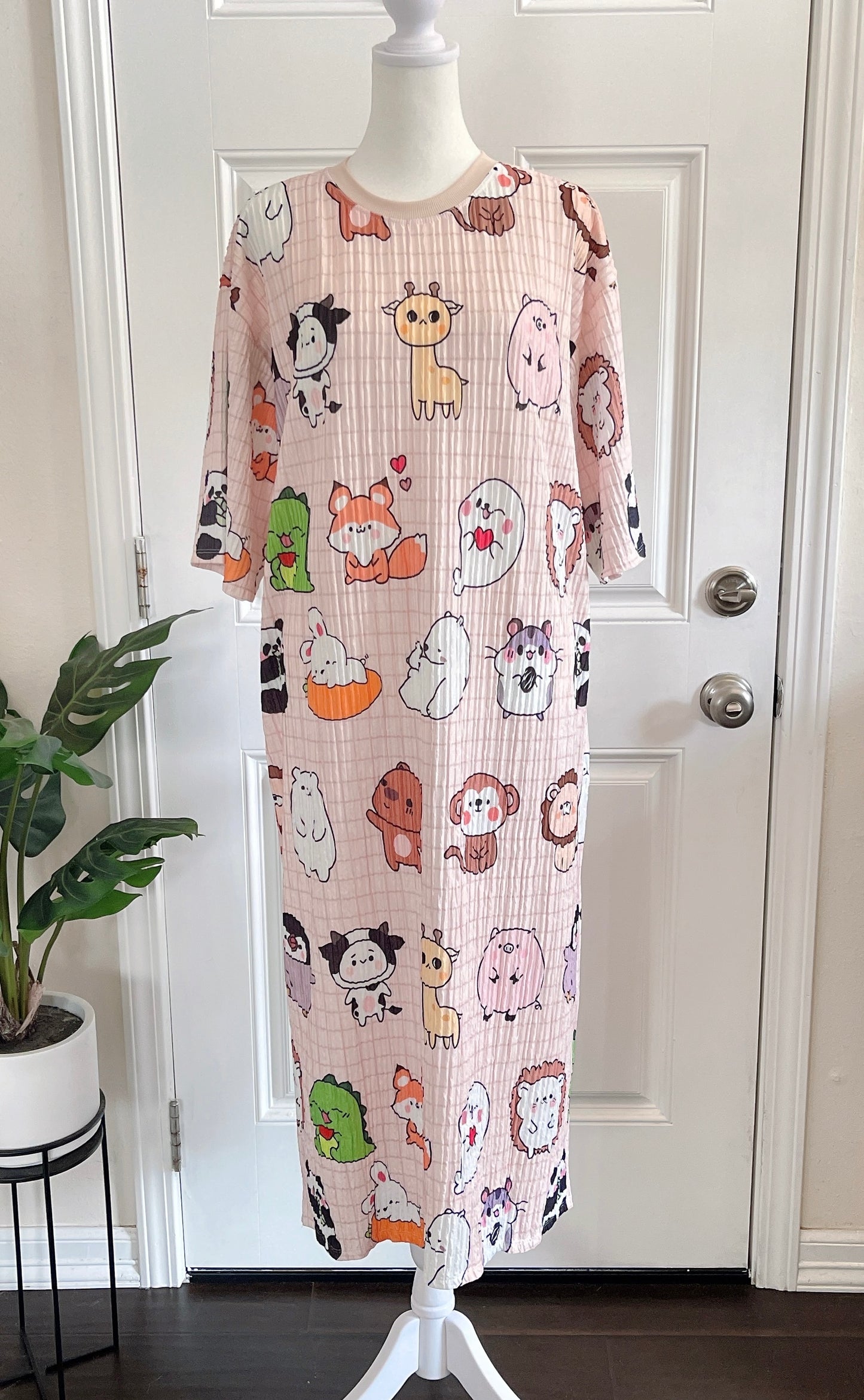 Animals Oversized Stretchy Pleated Tshirt Dress