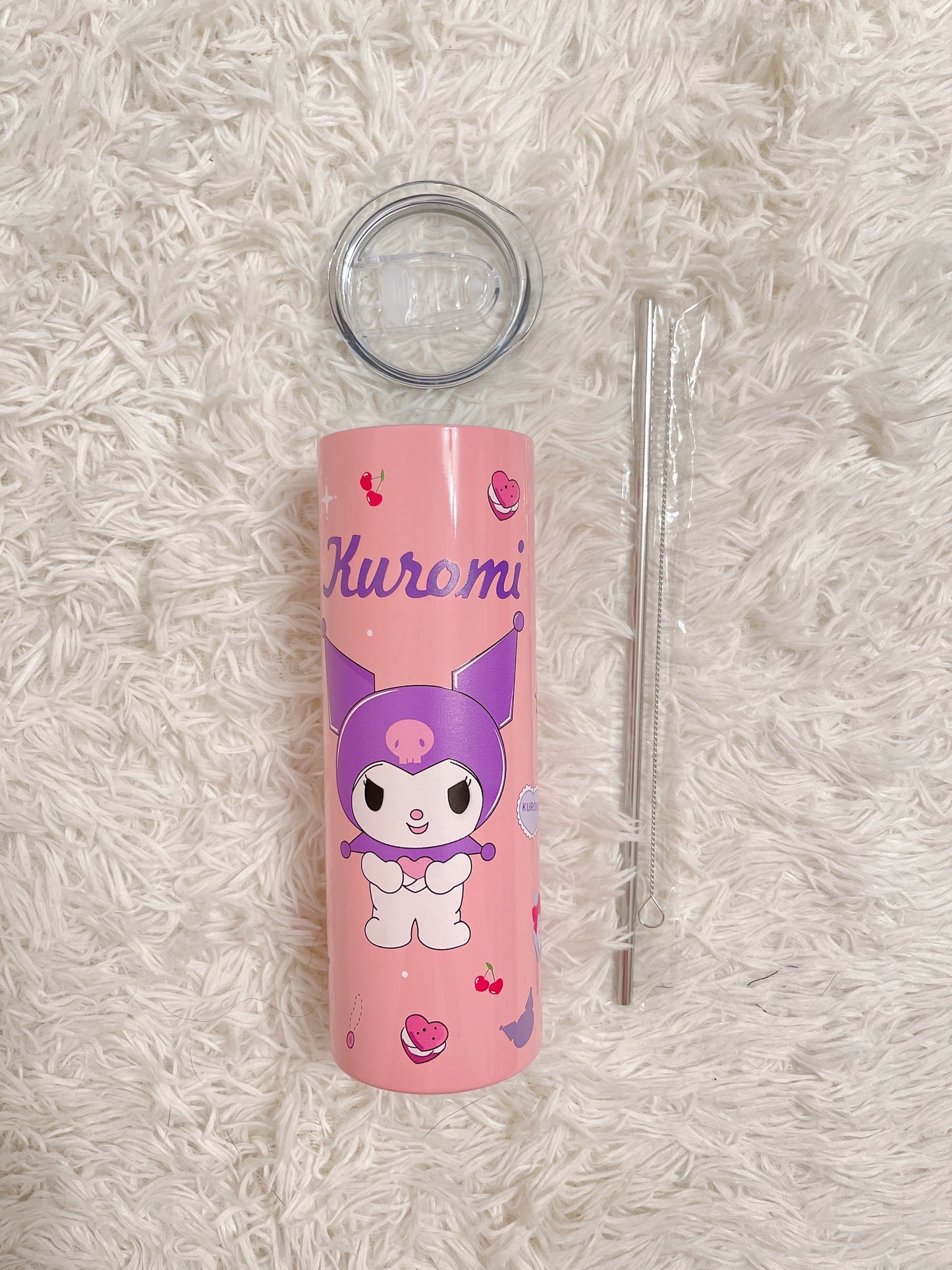 Kawaii Sanrio Stainless Steel Tumbler with Lid, Straw and Straw Brush, Hello Kitty, Kuromi, Cinnamoroll, Gift for Kid, Gift for Her - 20oz