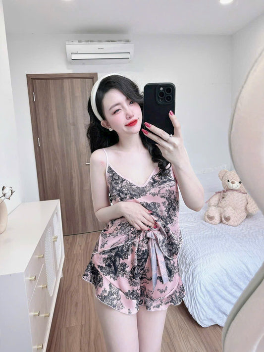 Petite CD Inspired Tank Top Satin Pajama Short Set