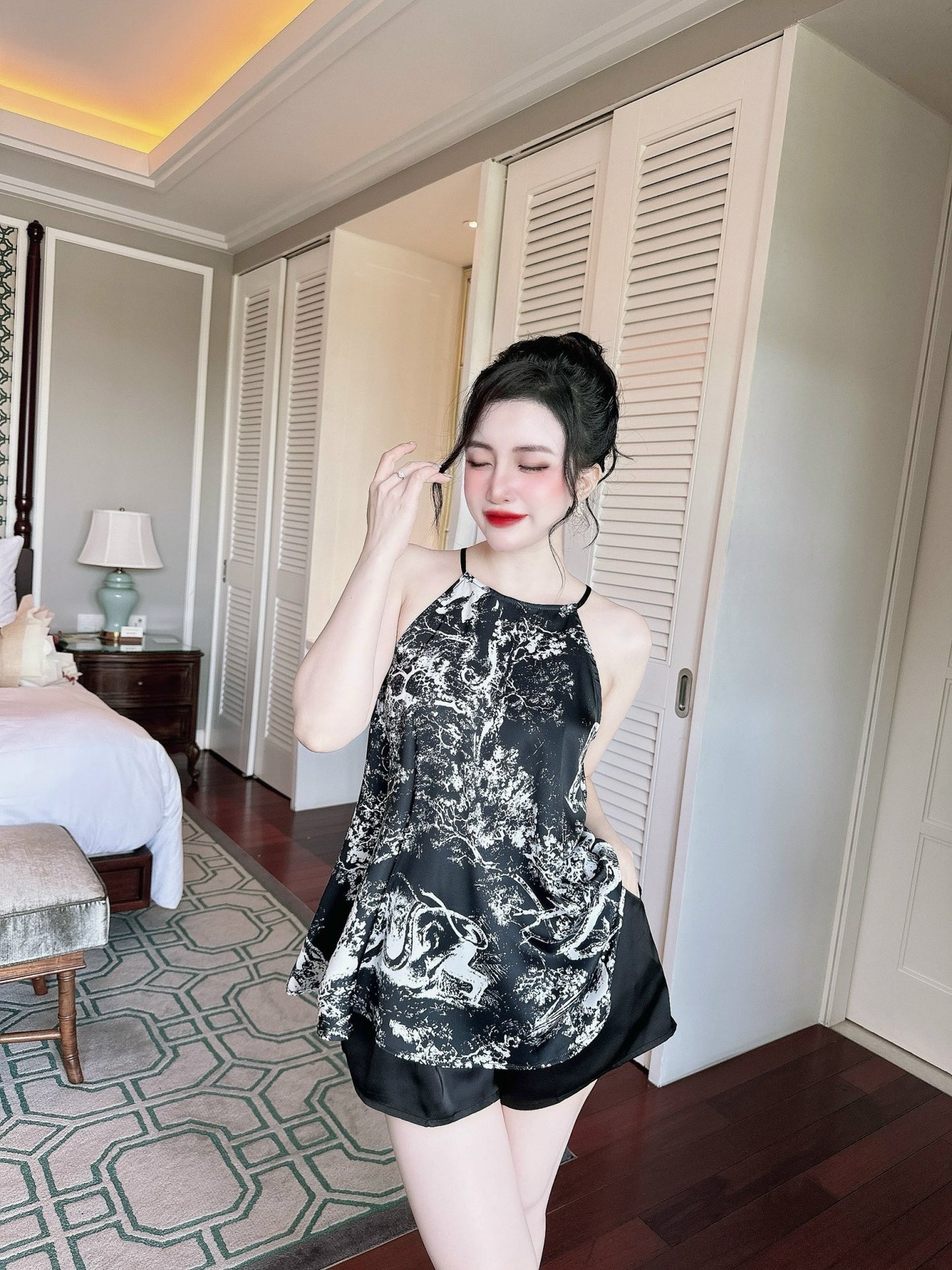 Halter Neck Satin Short Set