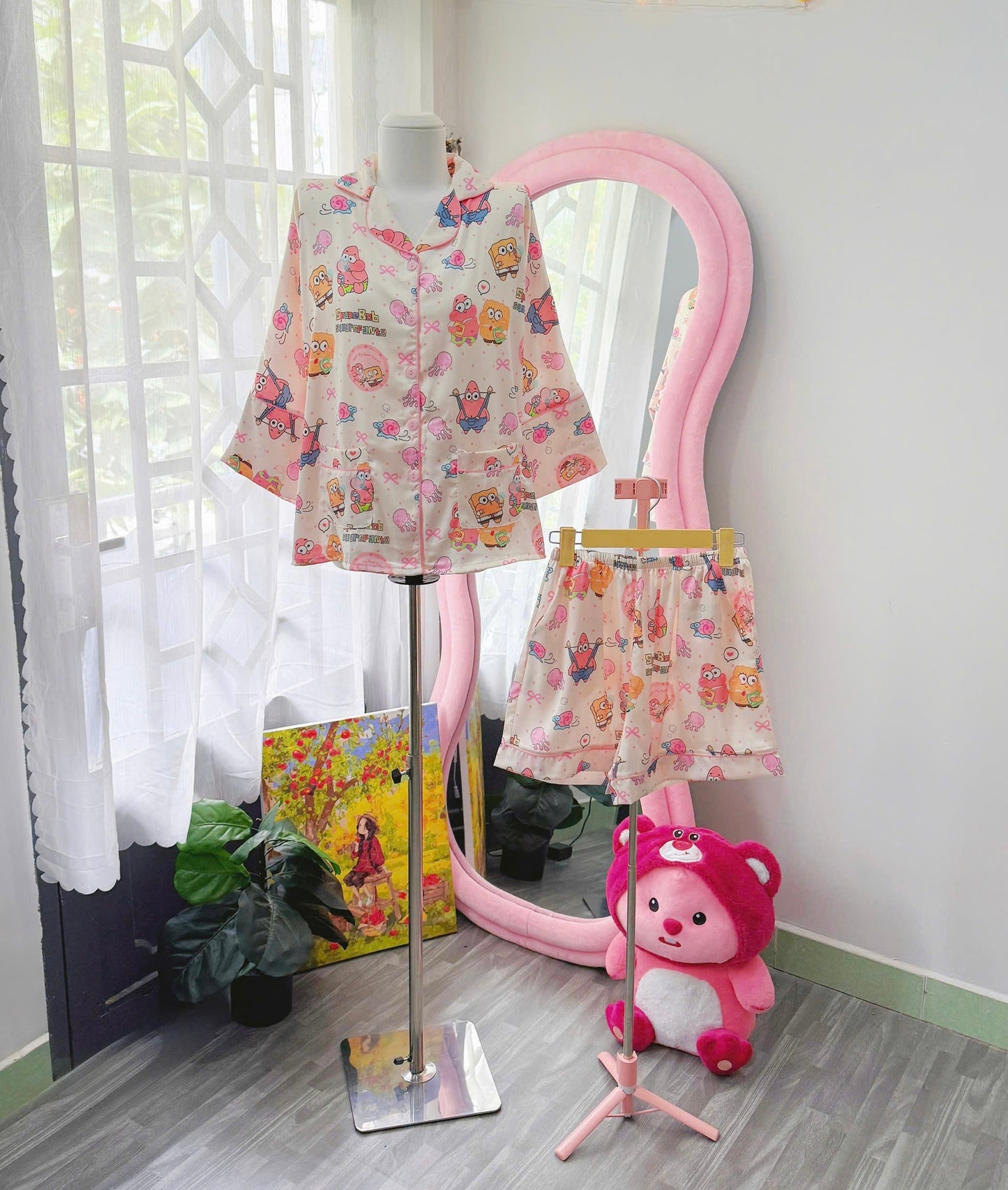 Spongebob Satin Pajama Mid-Length Sleeve Short Set