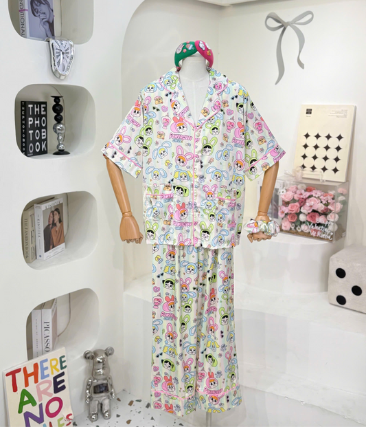 Pastel Stripe Cry Baby Satin Pajama Short Sleeve