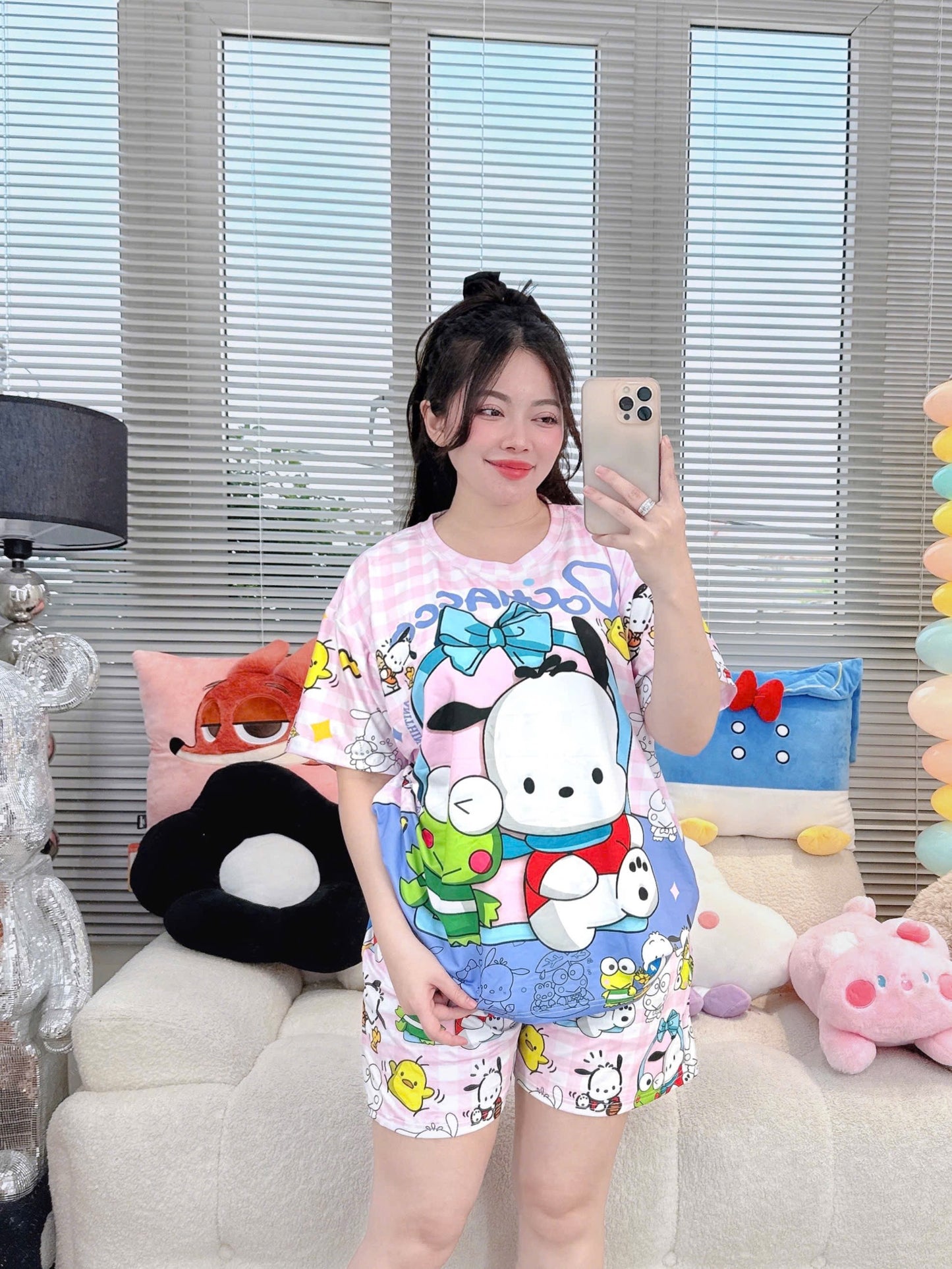 Pochacco & Keroppi 3D Cotton Pajama Short Set