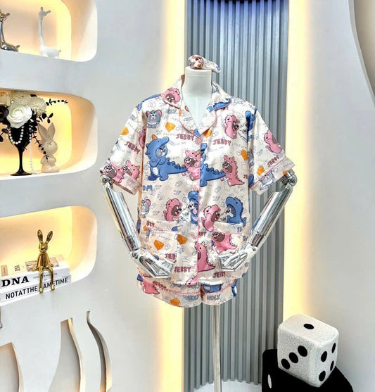 Dinosaur Tom & Jerry Satin Pajama Short Set