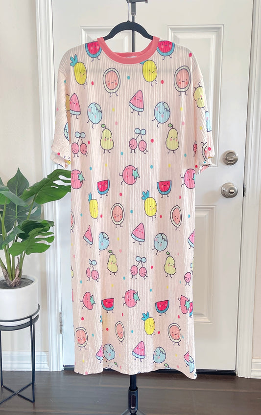 Fruits Oversized Stretchy Pleated Tshirt Dress