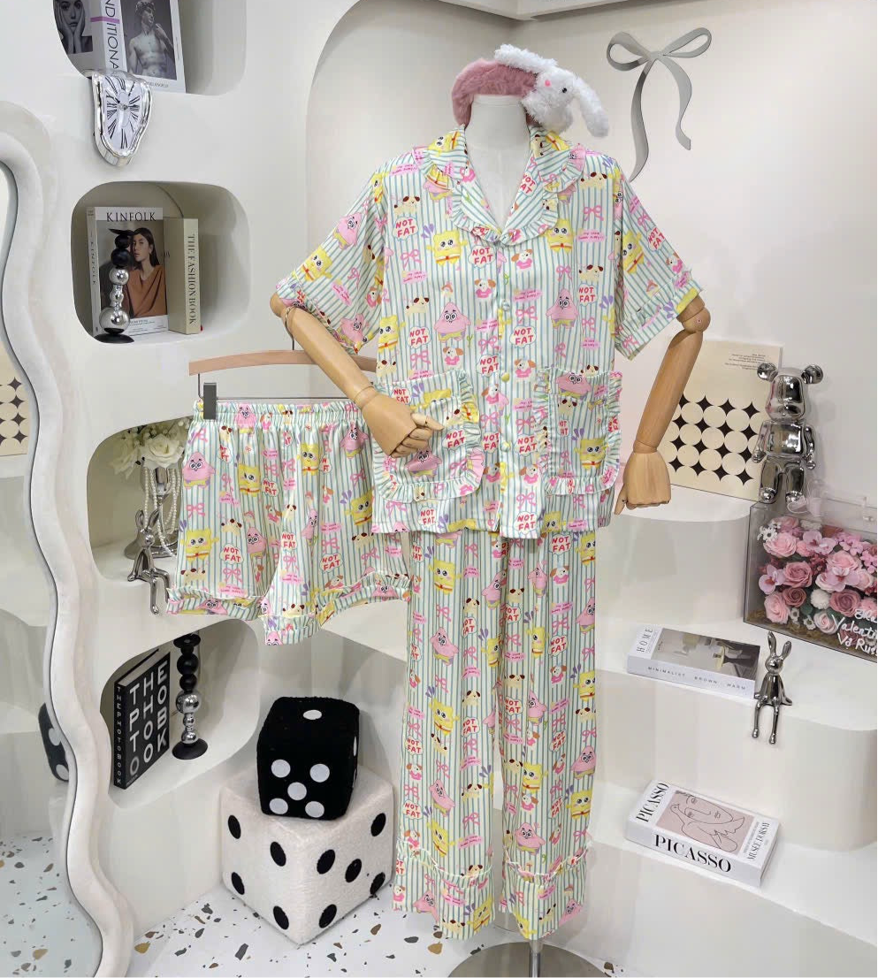 Stripe Spongebob Satin Pajama Short Sleeve