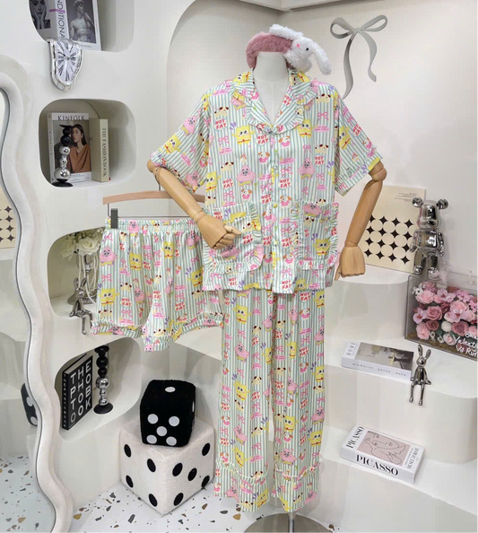 Stripe Spongebob Satin Pajama Short Sleeve