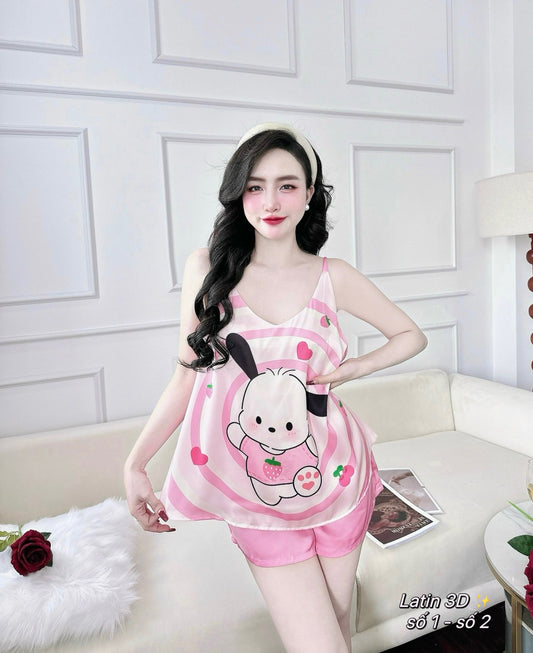 Satin Tank Top Pajama Short Set