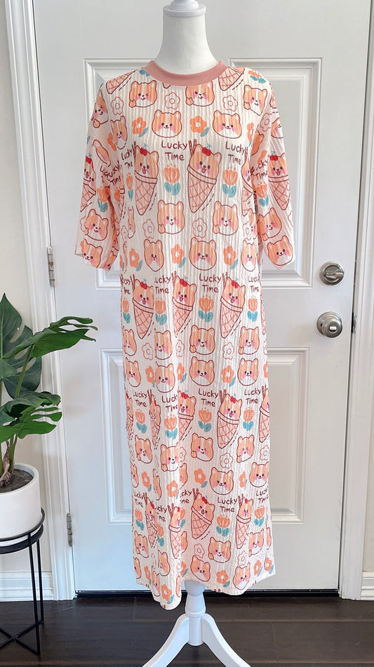 Shiba Inuz Dog Oversized Stretchy Pleated Tshirt Dress