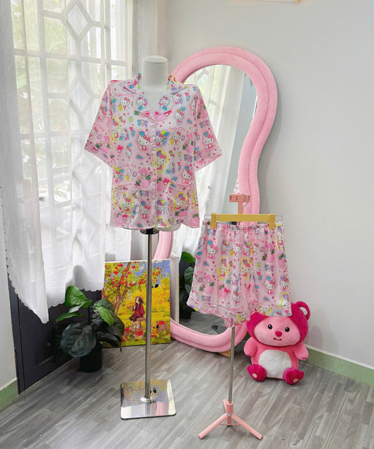Pink Hello Kitty Satin Pajama Short Set