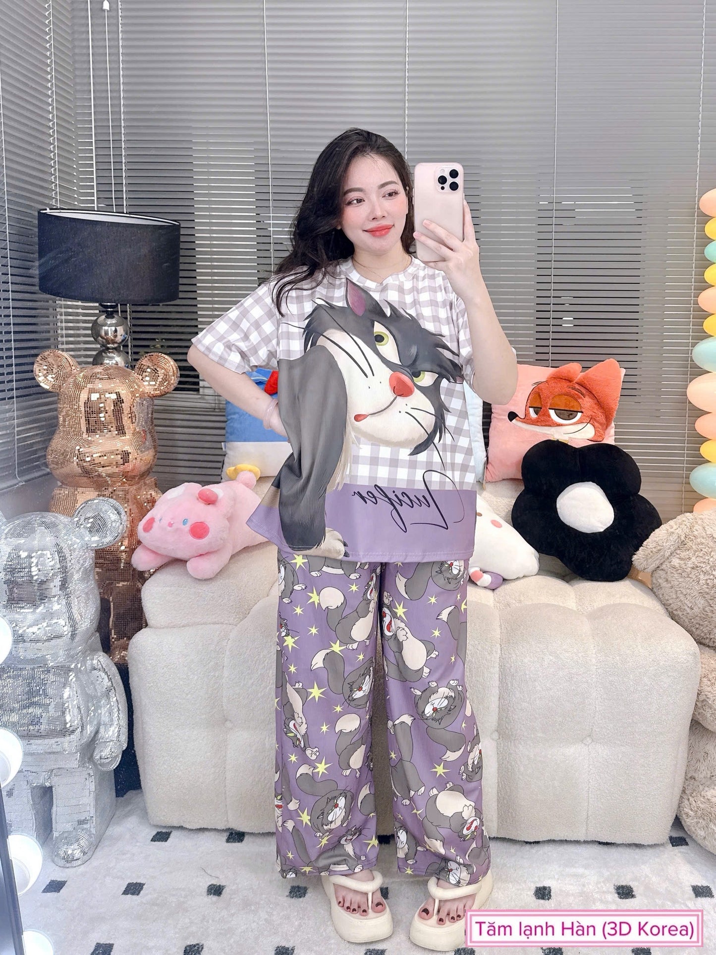 Lucifer Cat Ribbed Cotton Pajama Short Sleeve