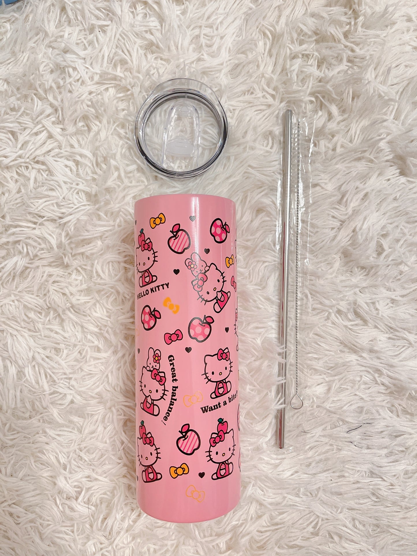Kawaii Sanrio Stainless Steel Tumbler with Lid, Straw and Straw Brush, Hello Kitty, Kuromi, Cinnamoroll, Gift for Kid, Gift for Her - 20oz