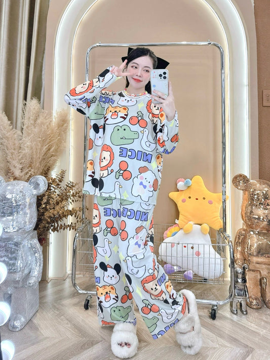 Cute Animals and Cherry 3D Cotton Pajama Long Sleeve